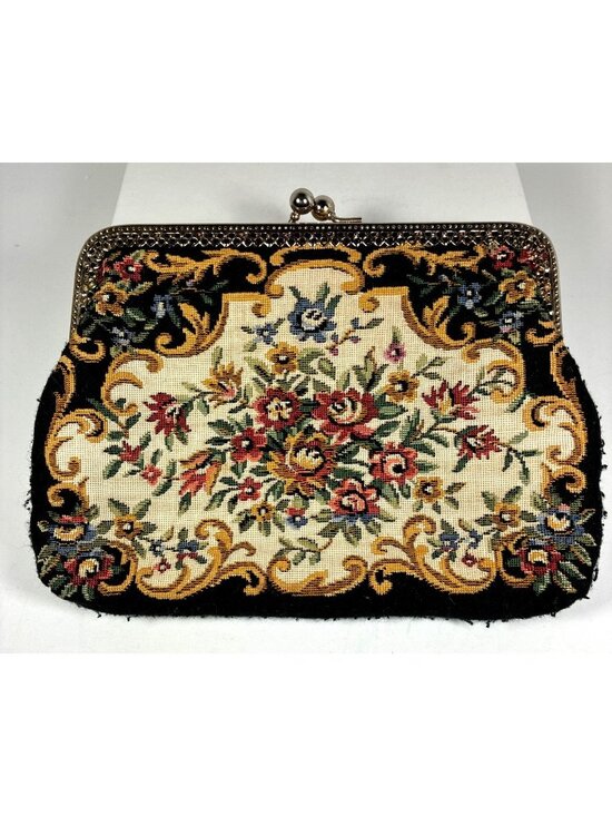 no brand Handbags - Vintage Floral Needlepoint Evening Bag Clutch Ornate Metal Frame